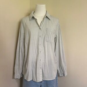 Hippie Rose Green White Striped Button Down Shirt Long Sleeve Cotton Blend M